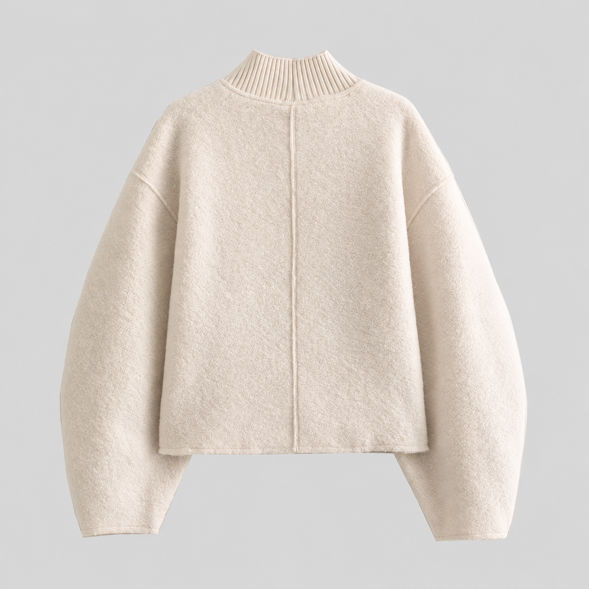 Teddy Knit Balloon Sleeve Mock Neck
