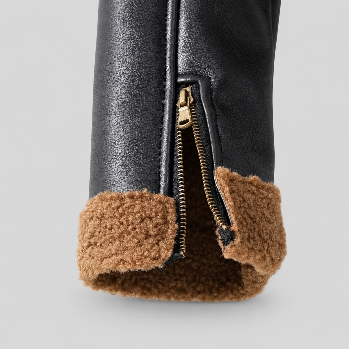 Shearling Trim Faux Leather Jacket