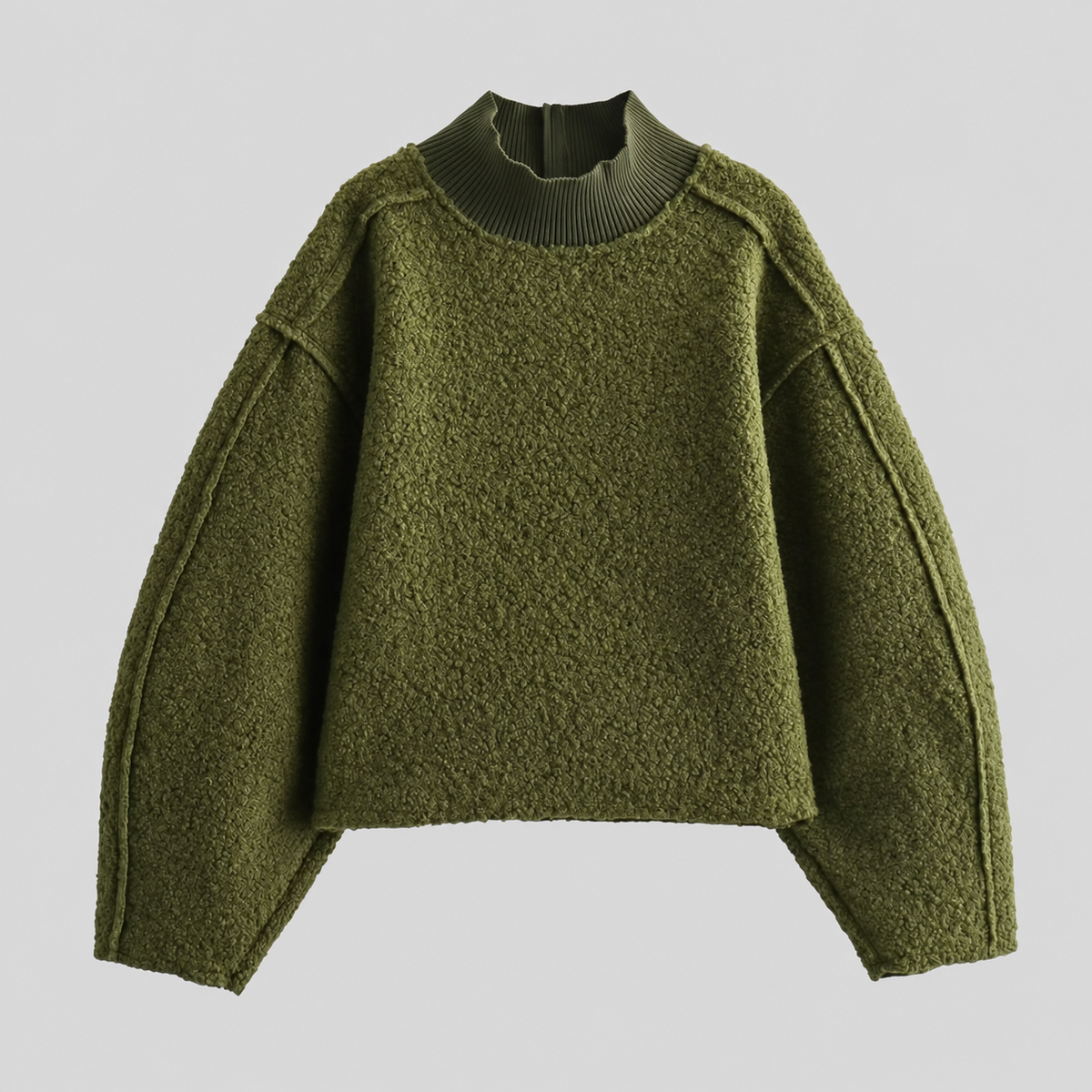 Teddy Knit Balloon Sleeve Mock Neck