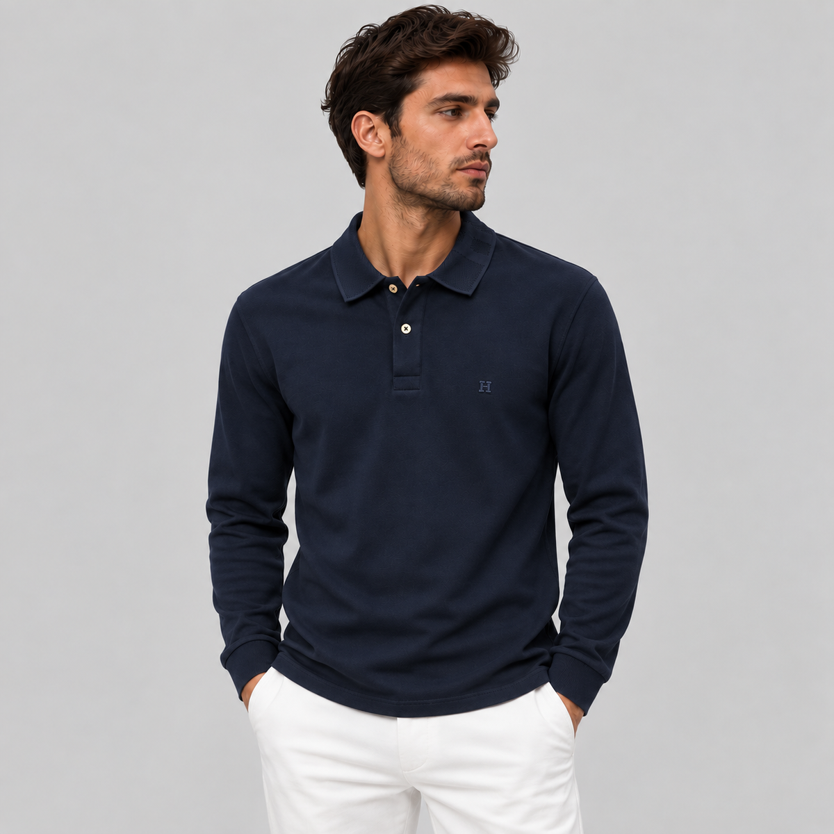 HERMES "H" Embroidered Buttoned Polo-Shirt