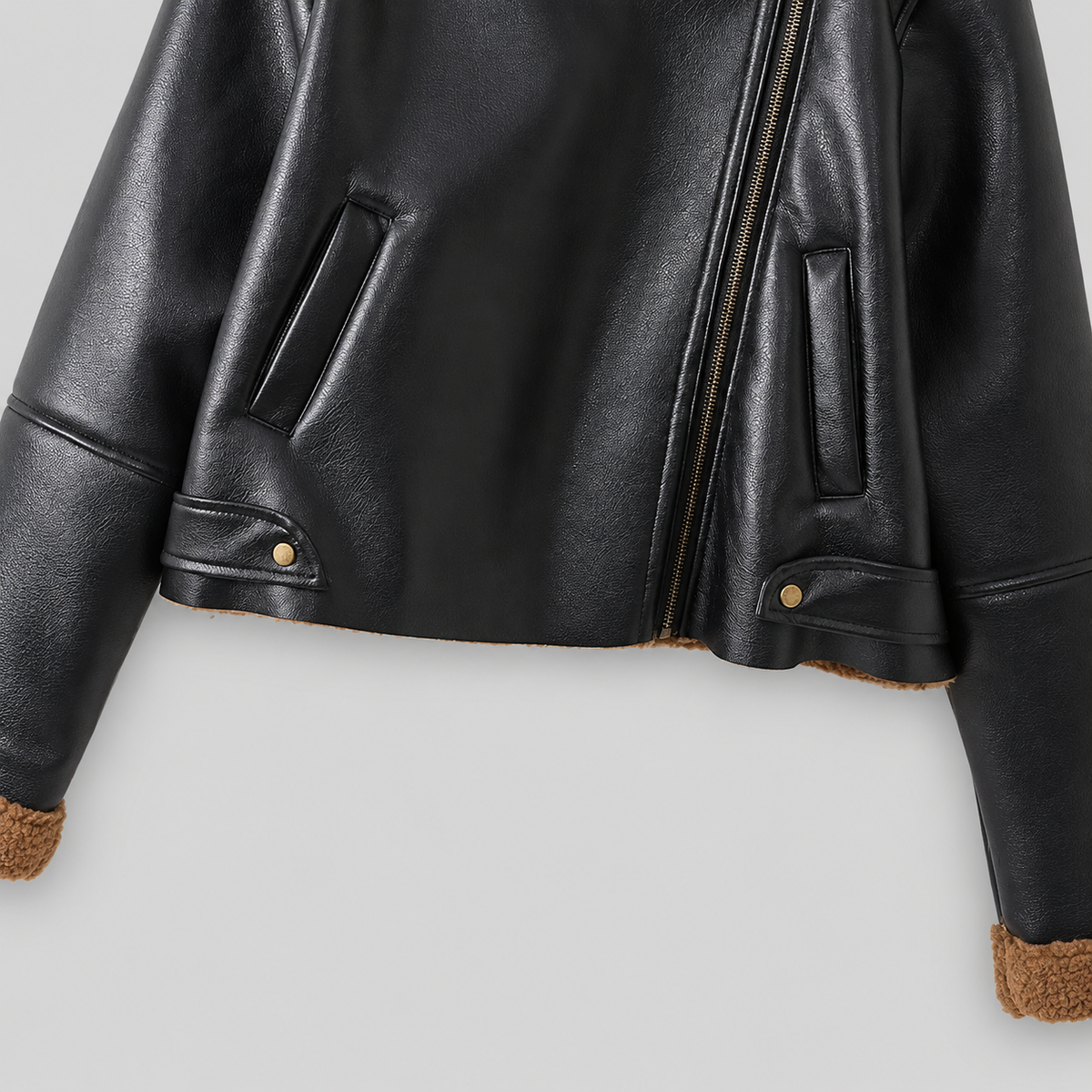 Shearling Trim Faux Leather Jacket
