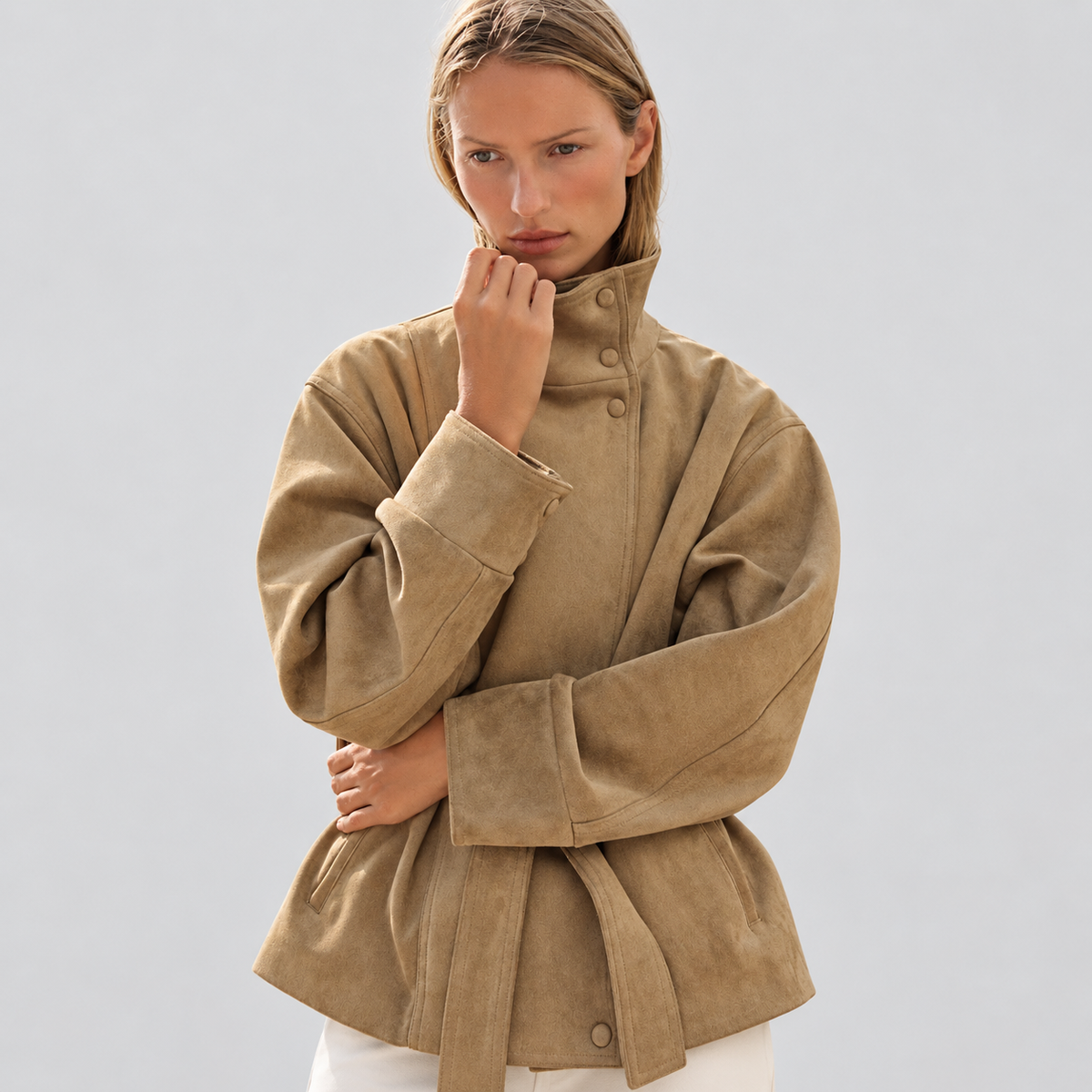 Faux Suede Belted Jacket