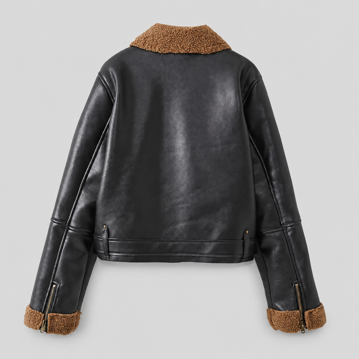Shearling Trim Faux Leather Jacket