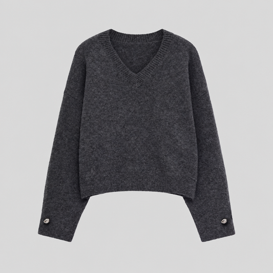 V Neck Gray Knitted Sweater