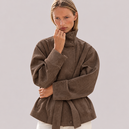 Faux Suede Belted Jacket