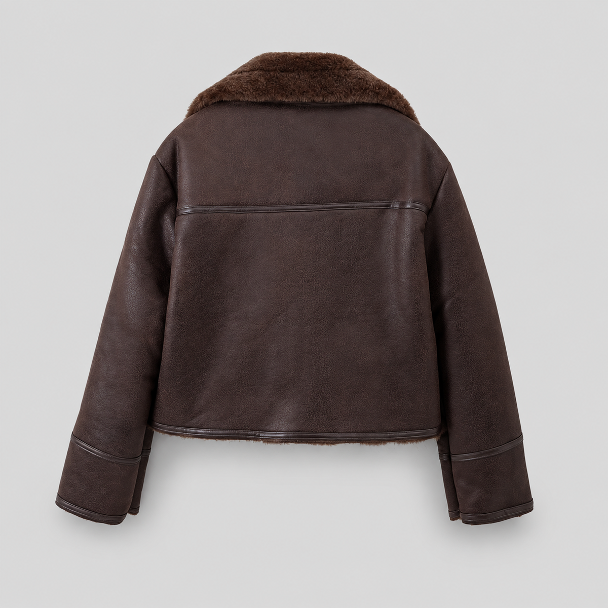 Fleece-Lined Leather Zip Aviator Jacket