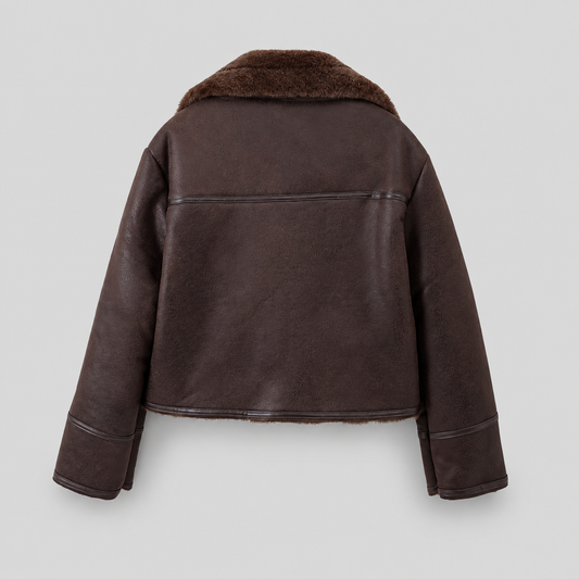 Fleece-Lined Leather Zip Aviator Jacket