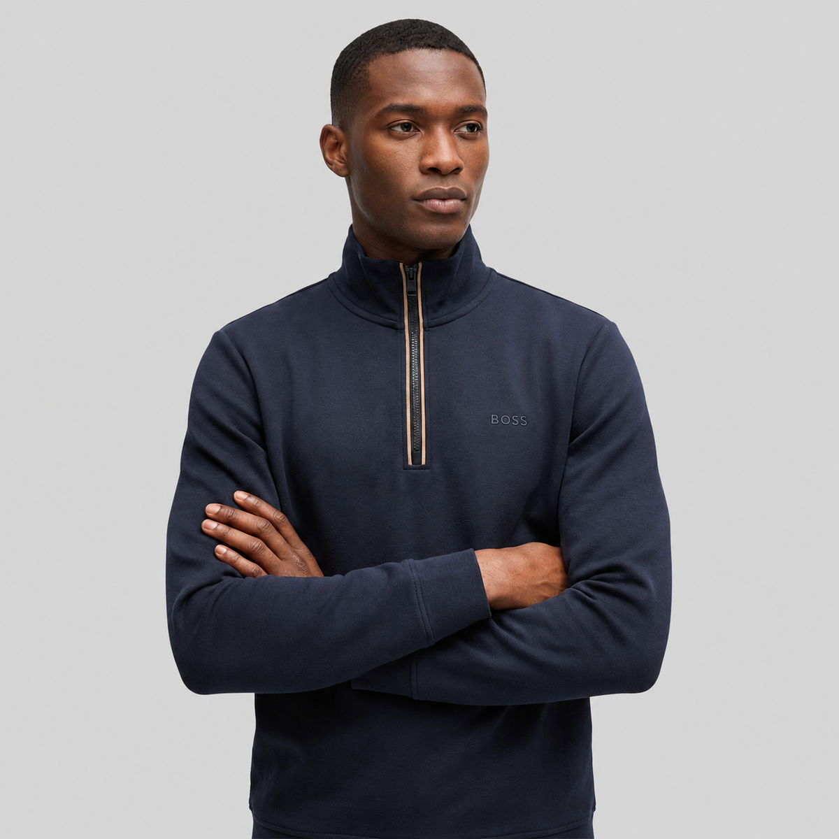 BOSS Zip-Neck Sweatshirt With Signature-Stripe Zip