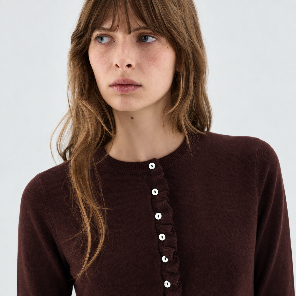 Ruffle Trim Button Down Cardigan