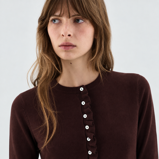 Ruffle Trim Button Down Cardigan