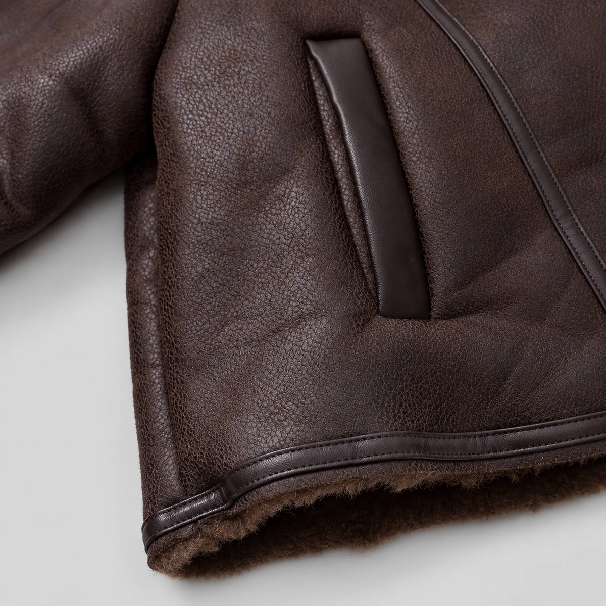 Fleece-Lined Leather Zip Aviator Jacket