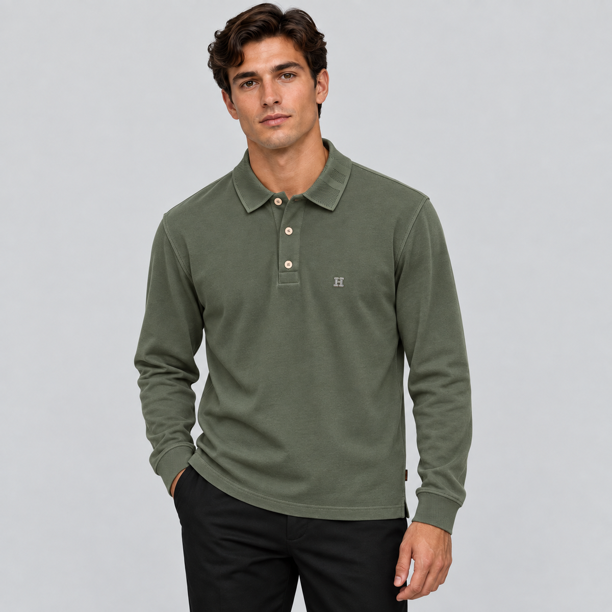 HERMES "H" Embroidered Buttoned Polo-Shirt