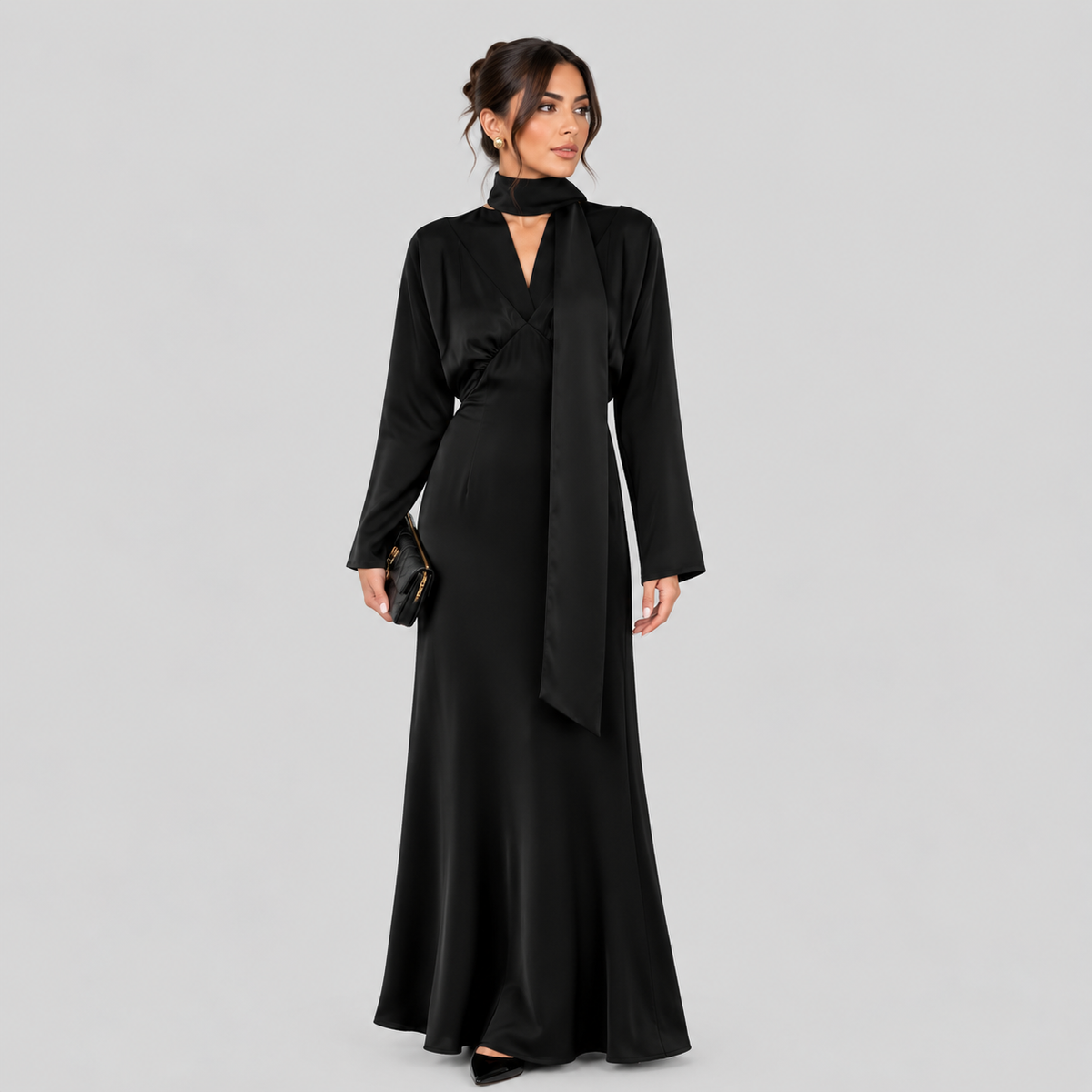 Satin Dress with Scarf