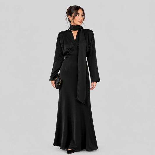 Satin Dress with Scarf