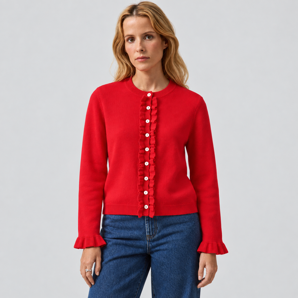 Red Button Down Knitted Cardigan