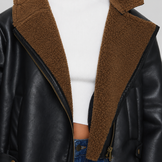 Shearling Trim Faux Leather Jacket