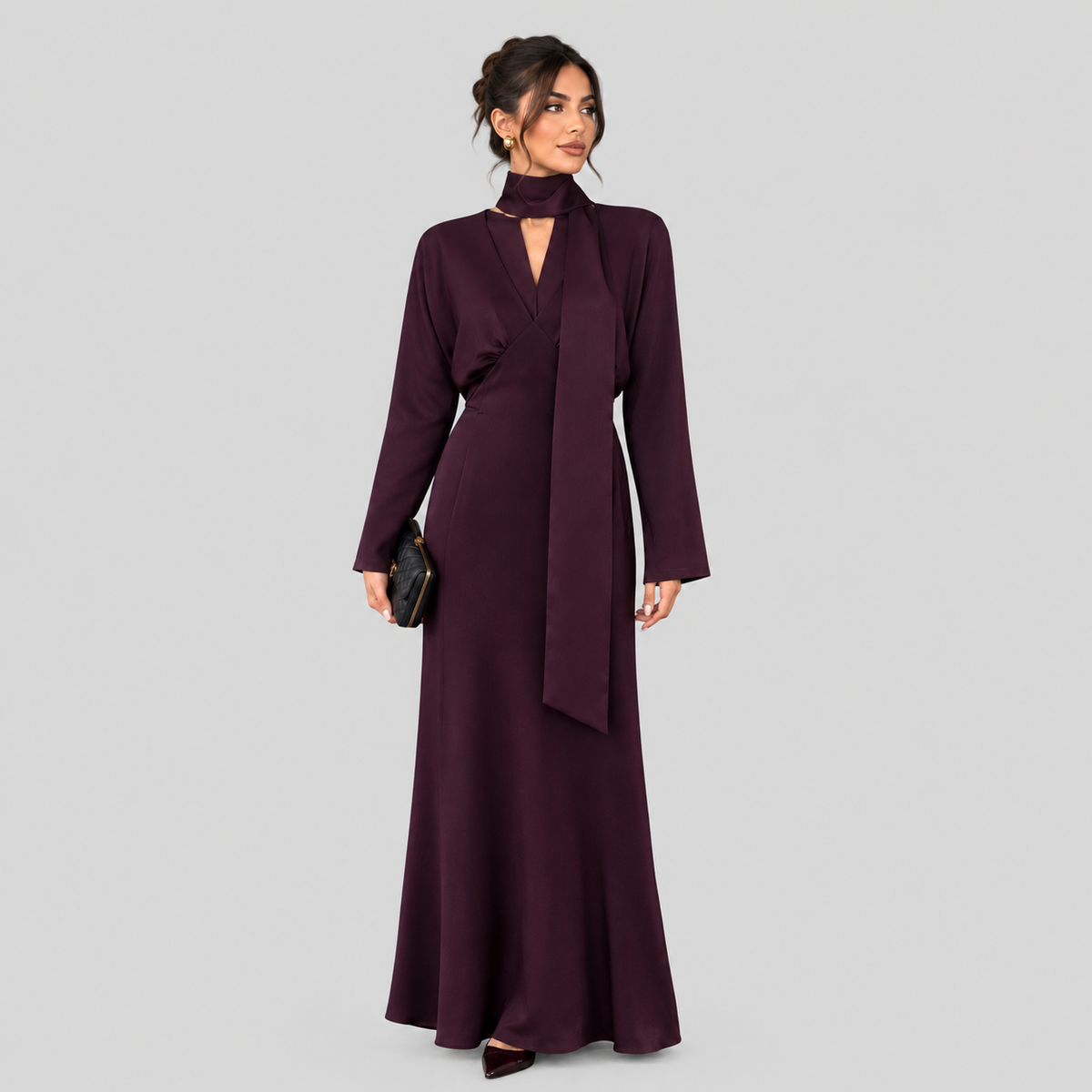 Satin Dress with Scarf