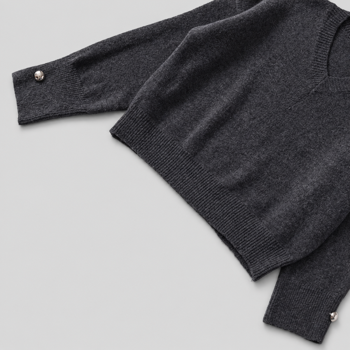 V Neck Gray Knitted Sweater