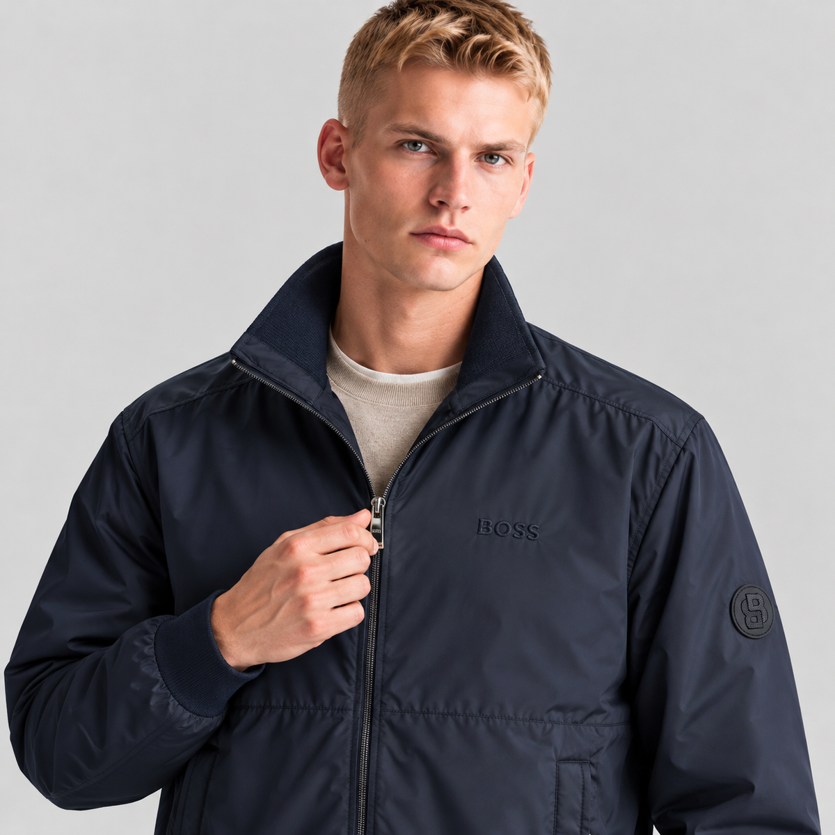 BOSS Zip Jacket With Double B Sleeve Badge
