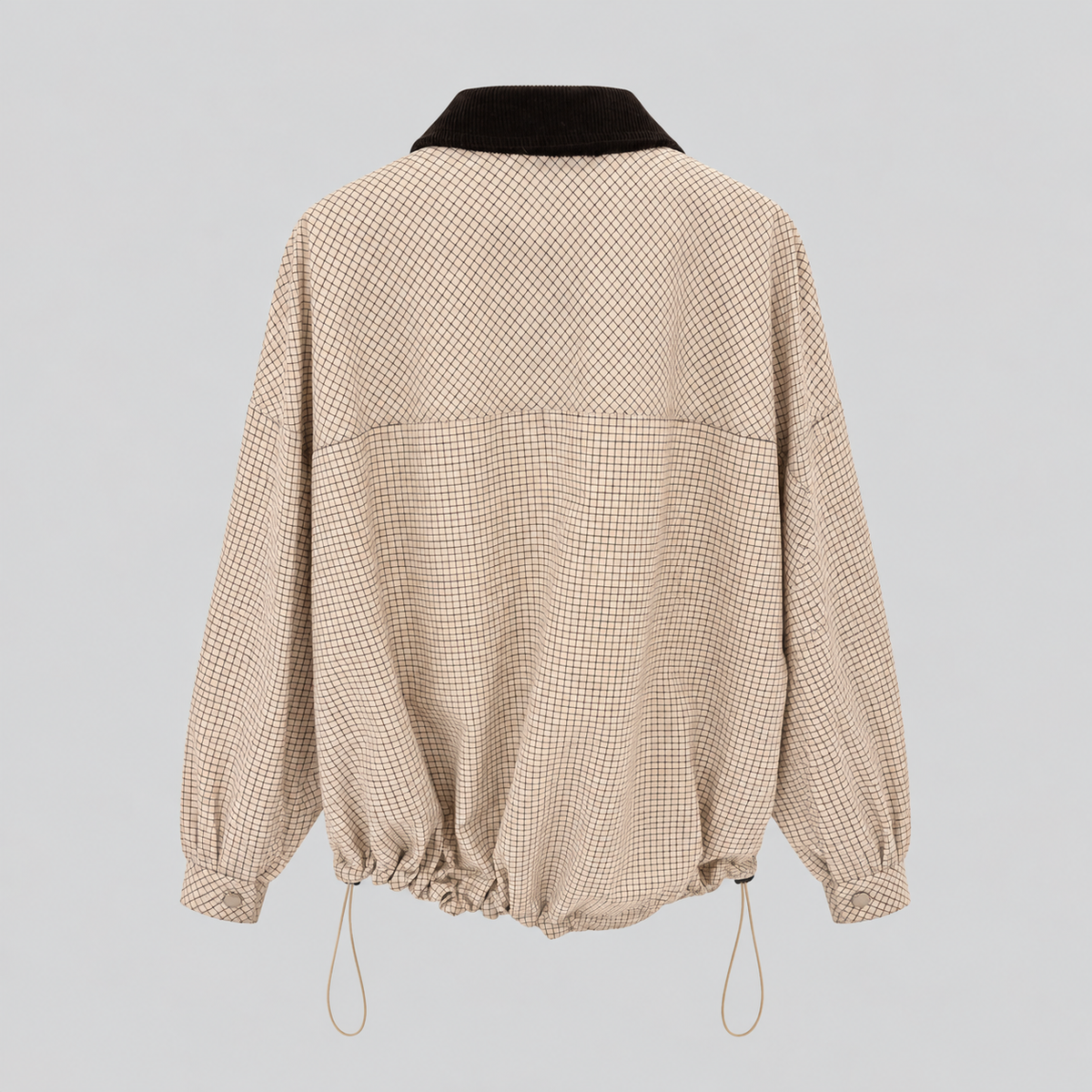 Grid Check Shirt With Corduroy Collar