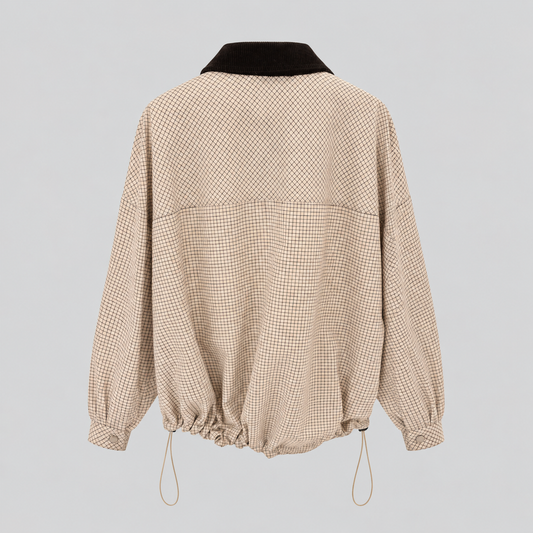 Grid Check Shirt With Corduroy Collar