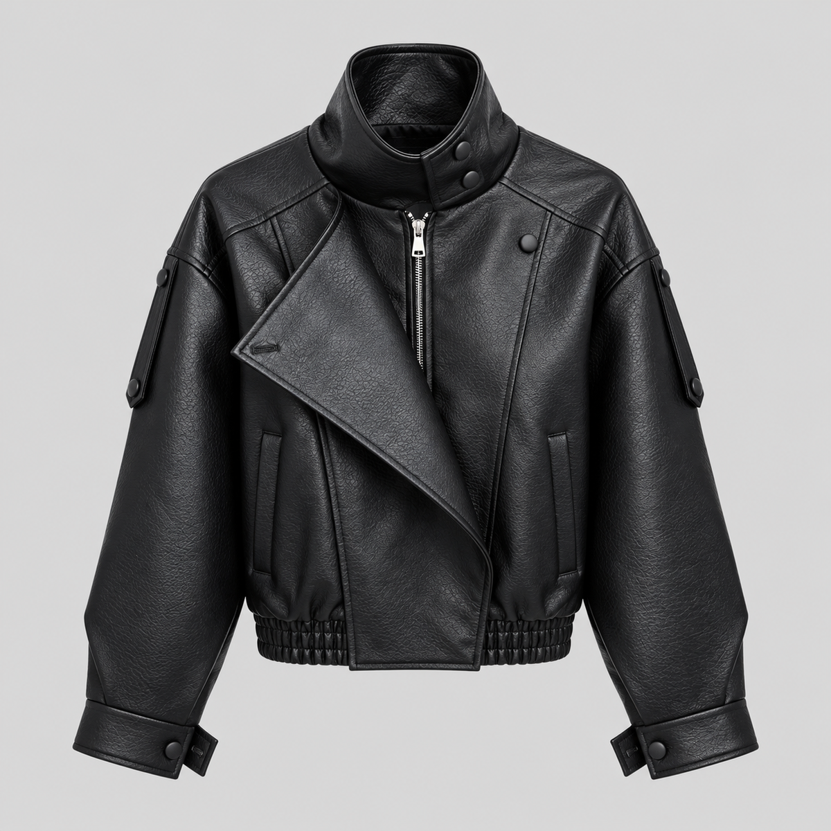 Leather-Look Asymmetric Bomber Jacket