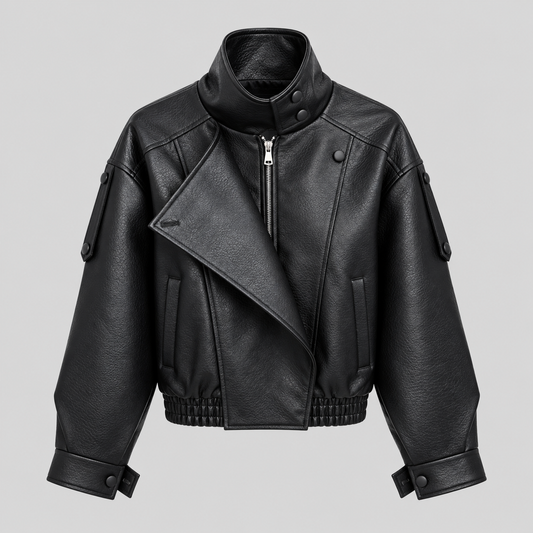 Leather-Look Asymmetric Bomber Jacket