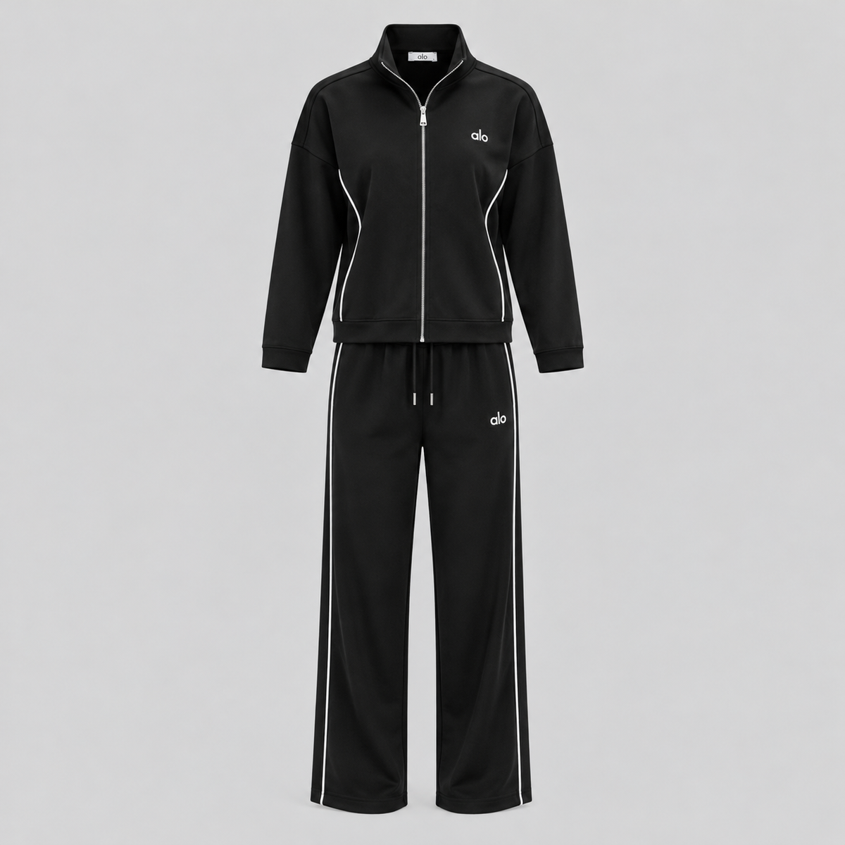 Alo Cotton Track Set: Zip-Up Jacket and Wide-Leg Pants
