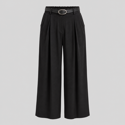 Belted Pleated Straight-Leg Pants
