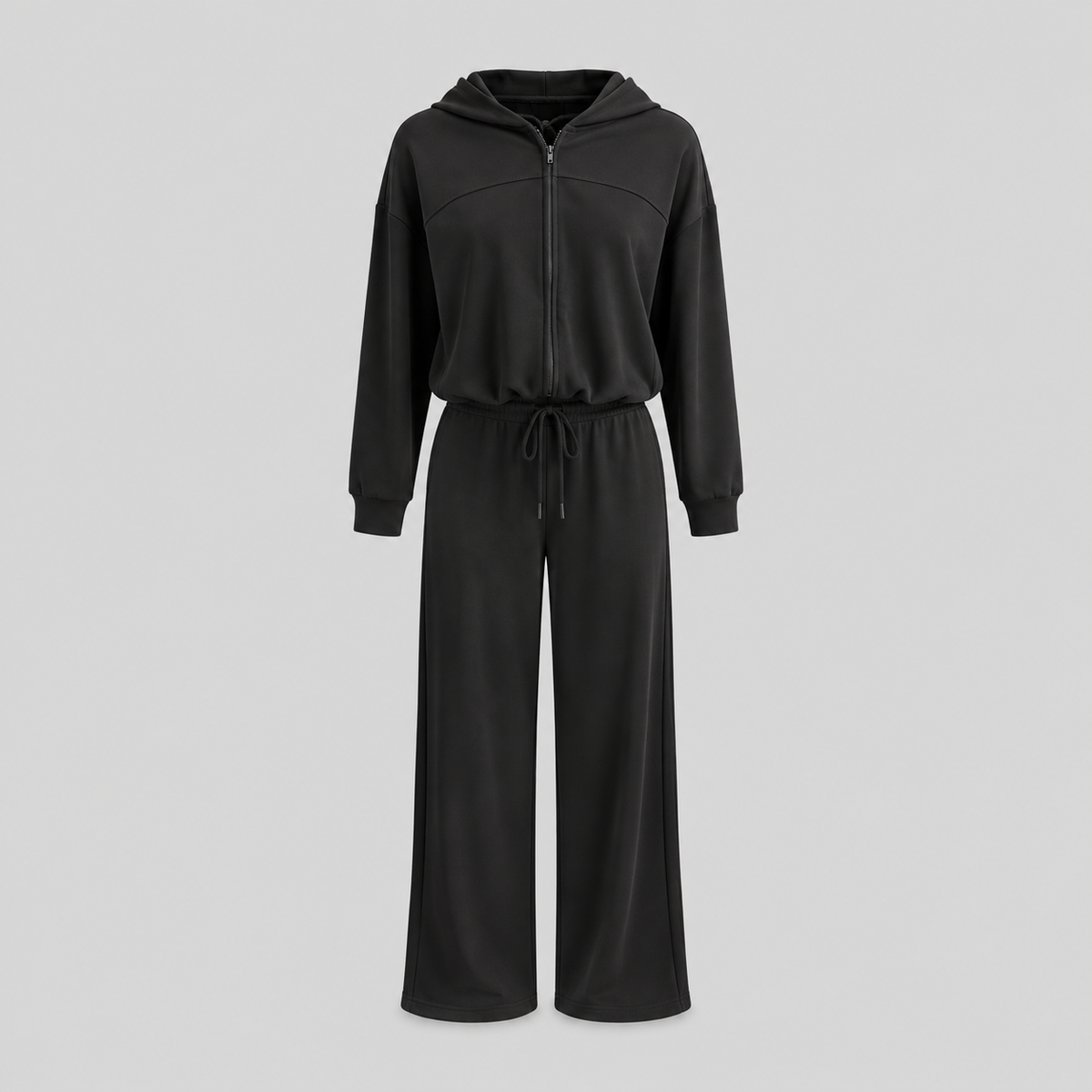 Cotton Zip Hoodie And Wide-Leg Pants Set