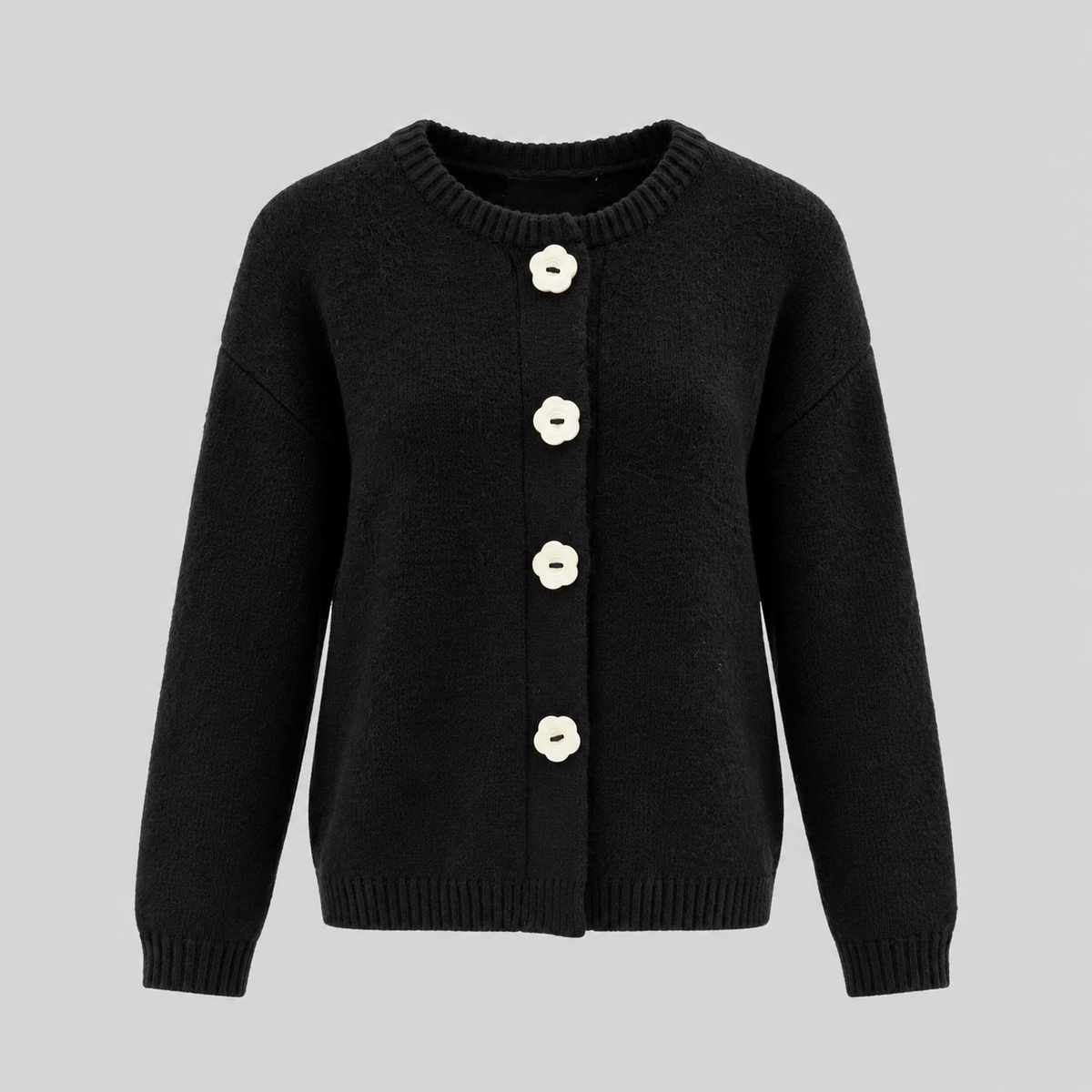 Knit Cardigan With Flower Buttons