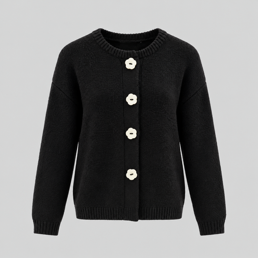 Knit Cardigan With Flower Buttons