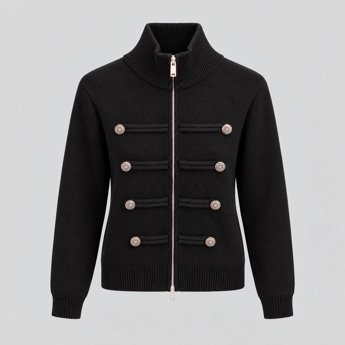 Military-Style Zip Knit Cardigan