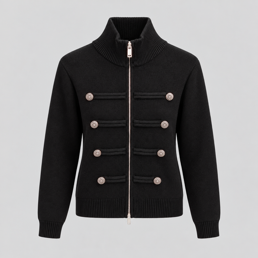 Military-Style Zip Knit Cardigan