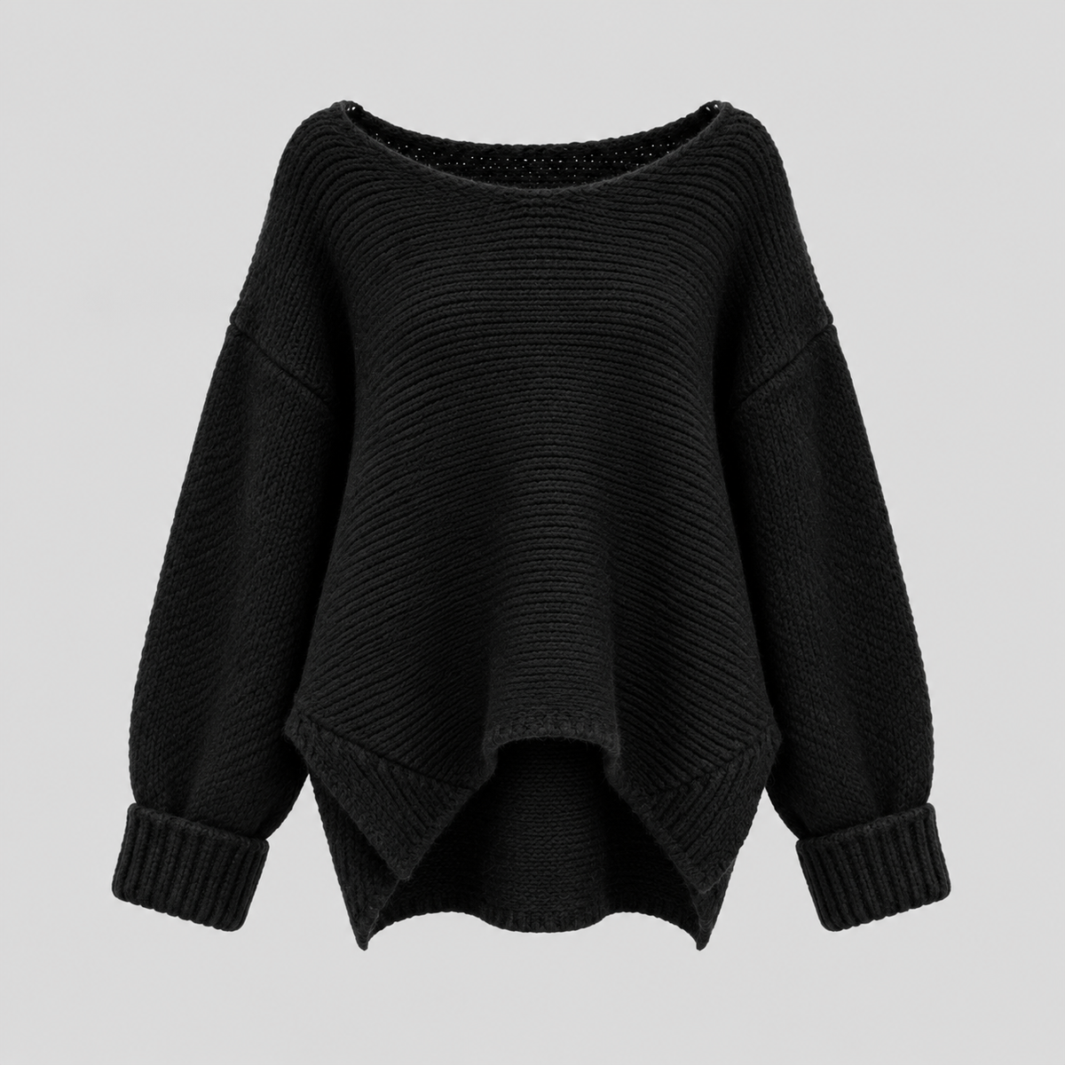 Wool Oversized Boat-Neck Knit Sweater