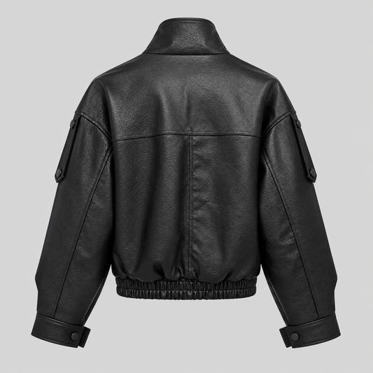 Leather-Look Asymmetric Bomber Jacket