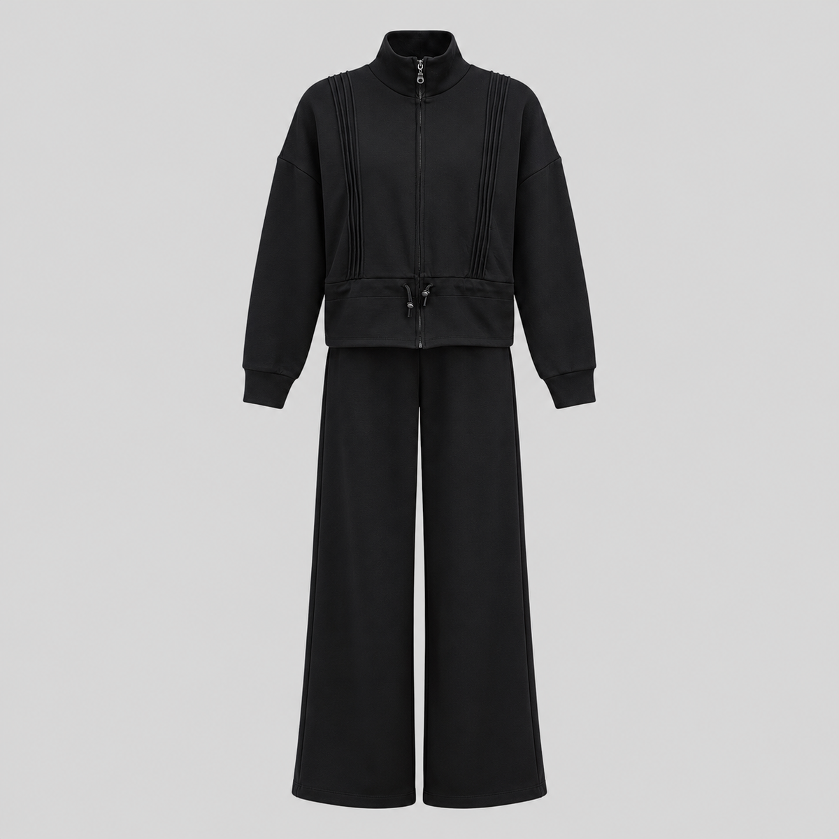Pintucked Zip Jacket And Wide-Leg Pants Set