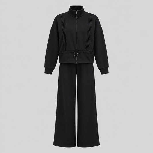 Pintucked Zip Jacket And Wide-Leg Pants Set
