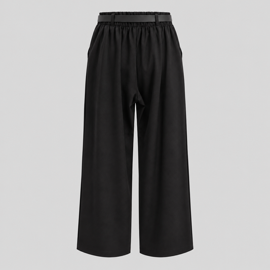 Belted Pleated Straight-Leg Pants