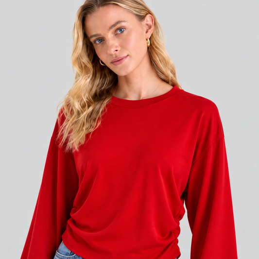 Red Cropped Sweater With Side Cutouts