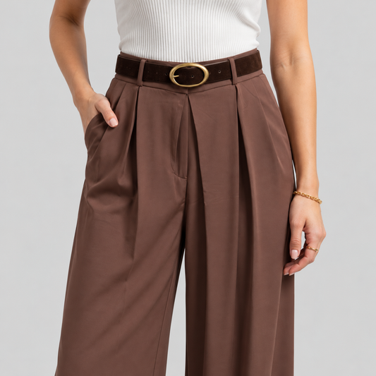 Belted Pleated Wide-Leg Pants