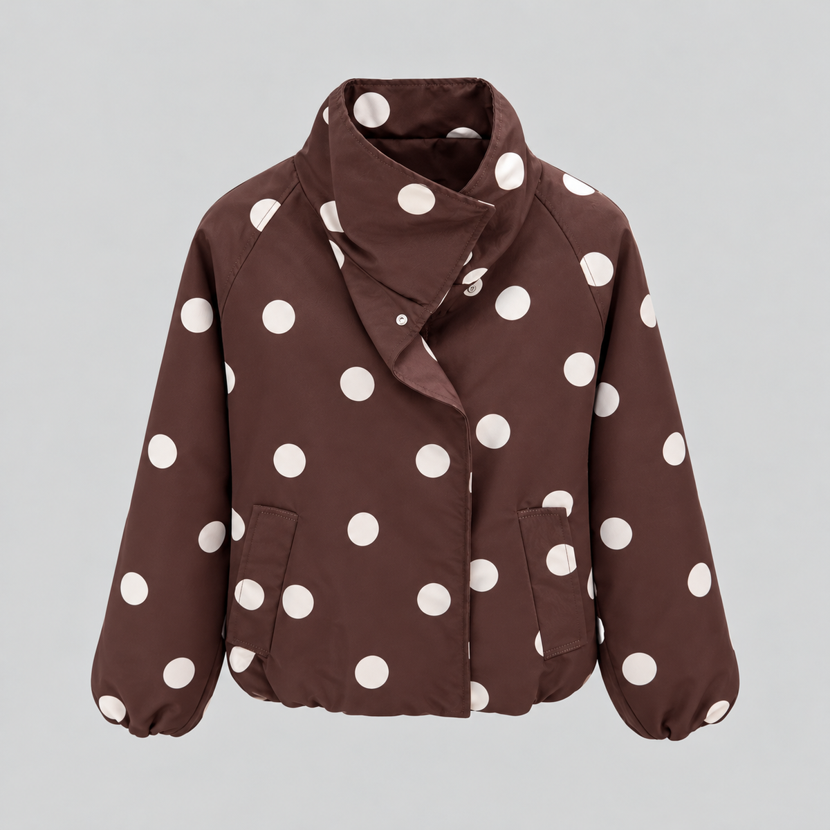 Polka Dot Short Jacket With Wide Collar