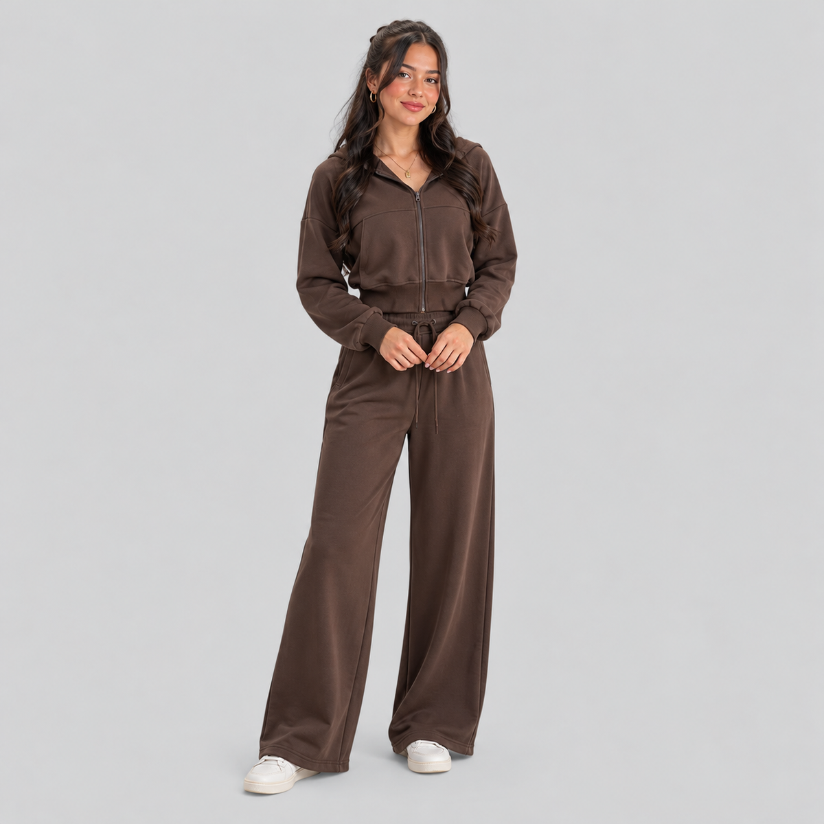 Cotton Fleece Zip Hoodie And Pants Set