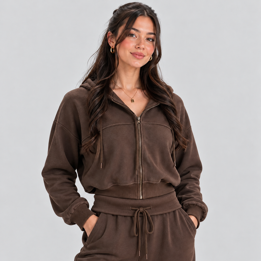 Cotton Fleece Zip Hoodie And Pants Set