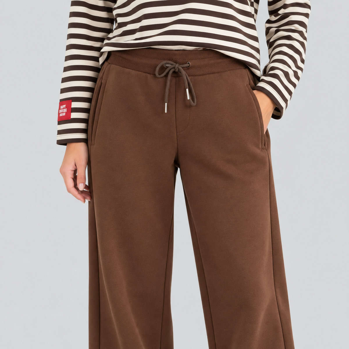 Brown Wide-Leg Drawstring Sweatpants