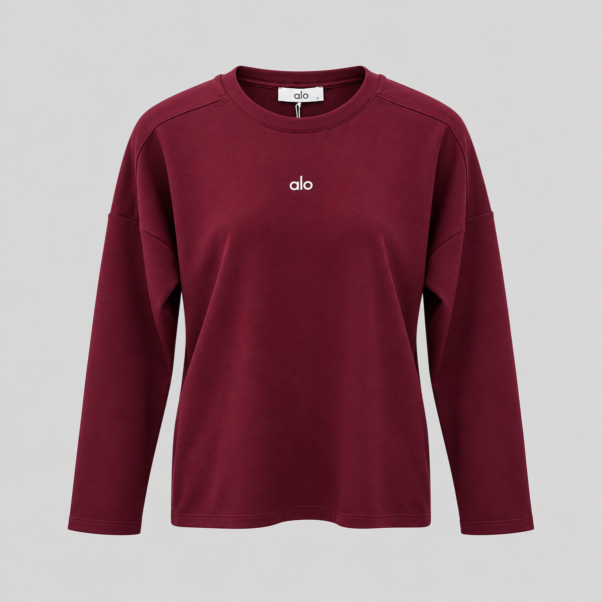 Alo Long-Sleeve Cotton Crew-Neck Top With Chest Logo
