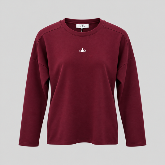 Alo Long-Sleeve Cotton Crew-Neck Top With Chest Logo