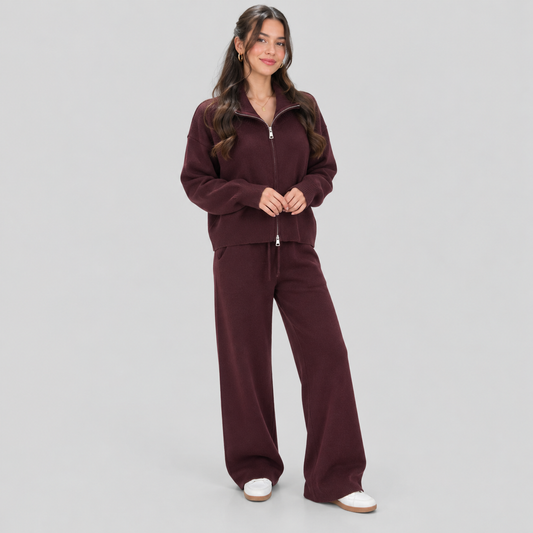 Wool Knit Zip Turtleneck And Pants Set