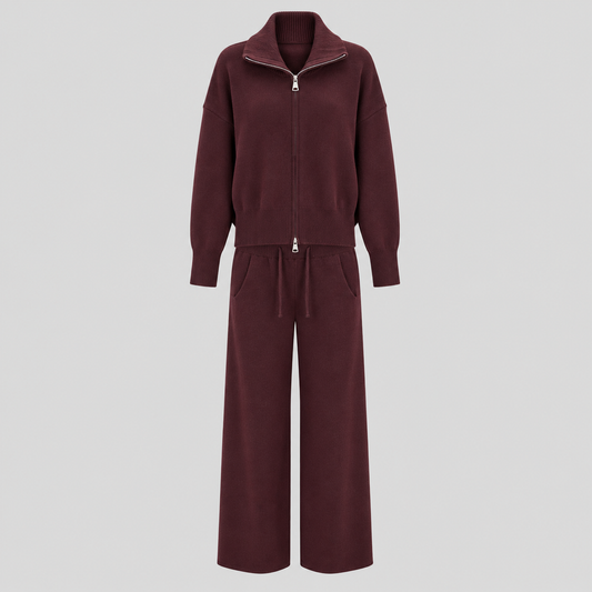 Wool Knit Zip Turtleneck And Pants Set
