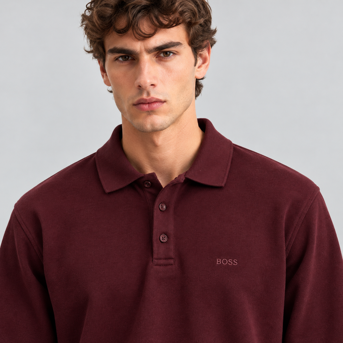 BOSS Long-Sleeve Polo Sweatshirt